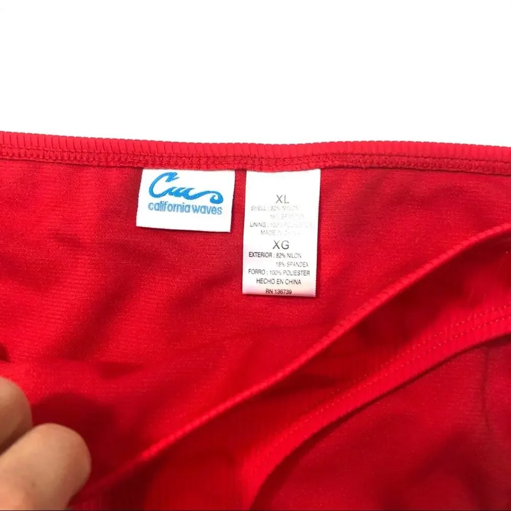 California Waves RED Ribbed Bikini Swim Bottom